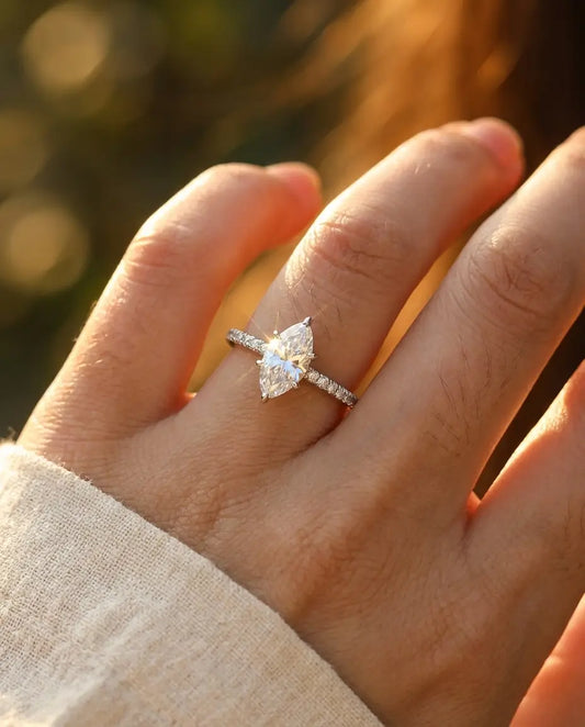 0.5ct Marquise Moissanite Ring - Dainty Pave Silver Engagement Ring - IfShe AU