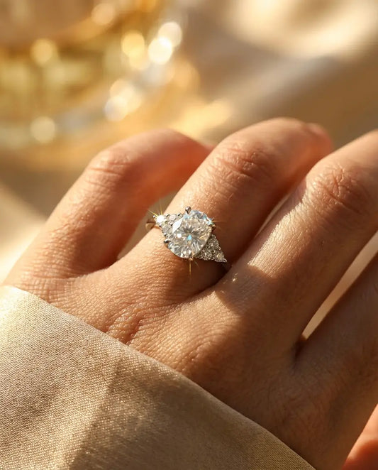 1ct Elongated Cushion Moissanite Engagement Ring - D Colour VVS1 Silver Cluster Ring - IfShe AU