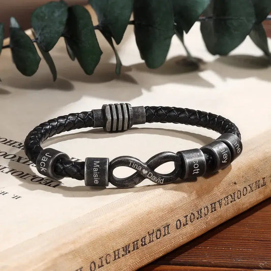 Infinity Personalised Men's Bracelet | Engraved Men's Name Bracelet | Personalised Men's Leather Bracelet