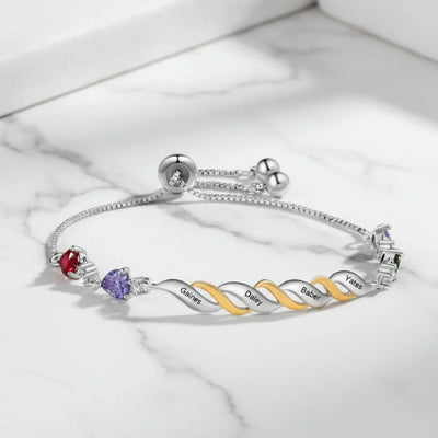 Personalised Birthstone Bracelet for Mum β Engraved 2-4 Heart Stones, Custom Name Gift for Mother's Day, Birthday