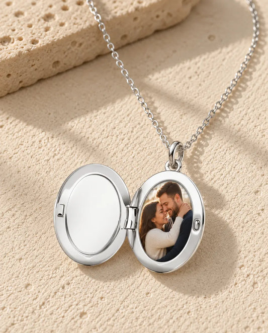 Personalised Photo Locket Necklace - open, showing the photo inside