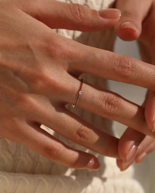 Thin marquise moissanite stacking ring in 925 sterling silver