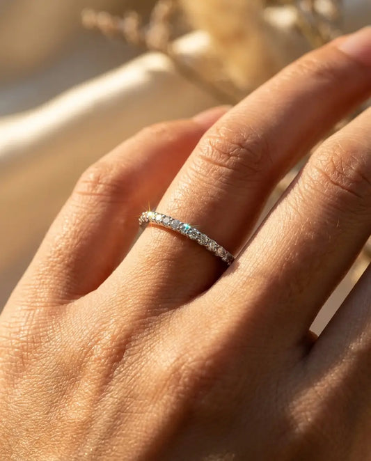 1.3mm Moissanite Pave Wedding Band - Dainty Sterling Silver Stacking Ring - IfShe AU