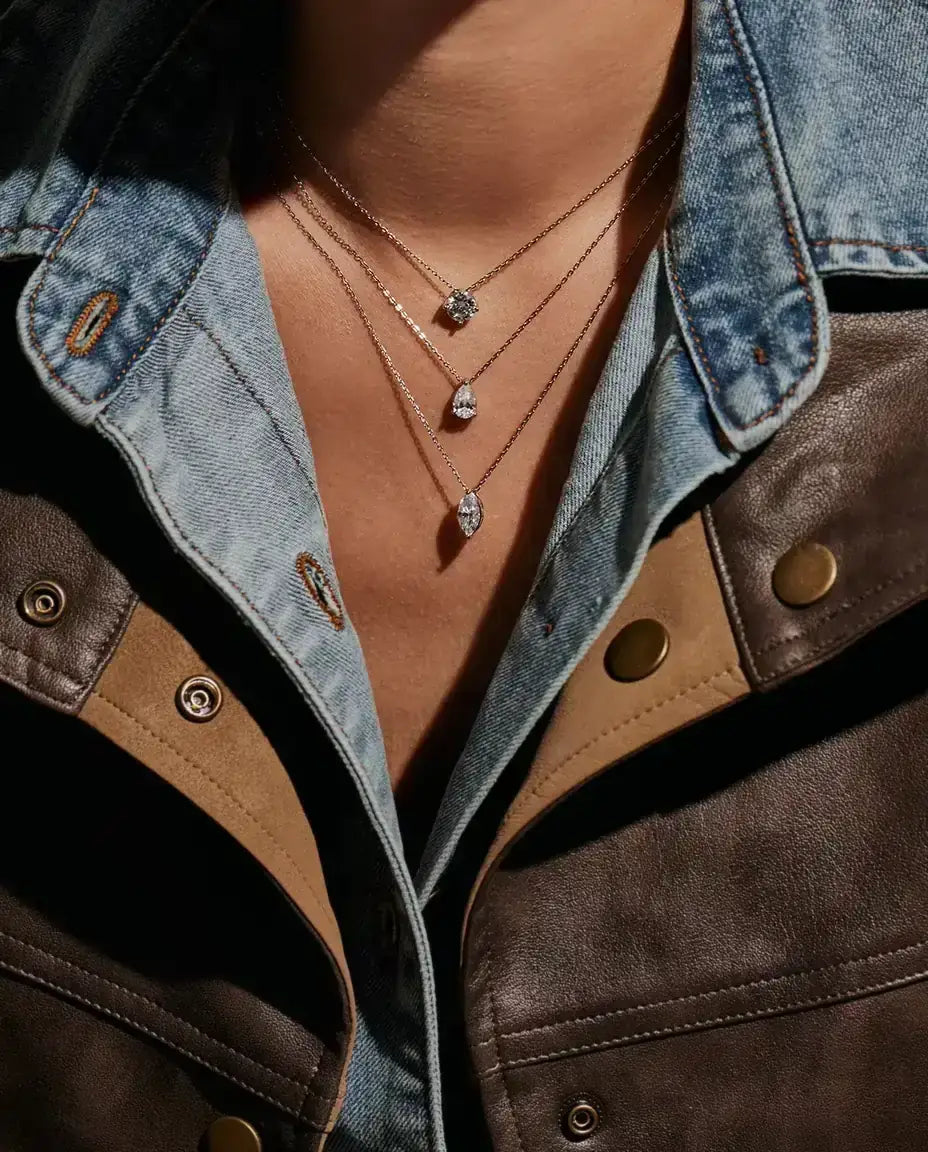 1 ct Marquise Moissanite Necklace in 925 Sterling Silver - worn on a model