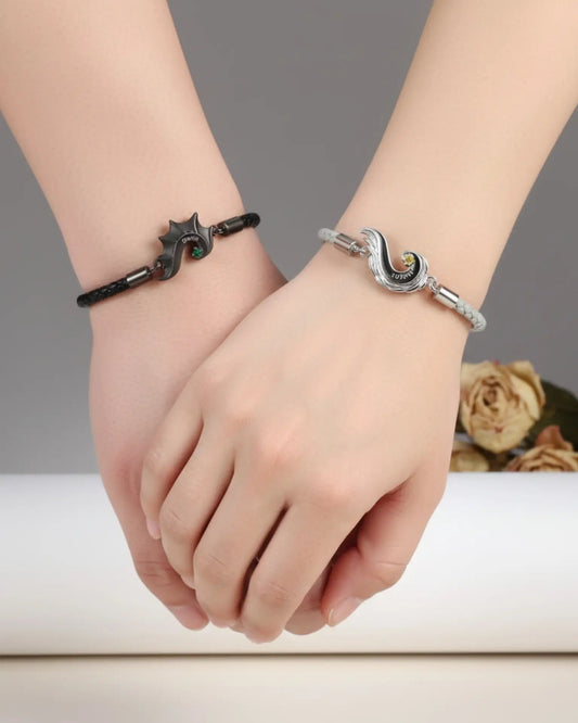 Personalised Dragon & Angel Wing Split Heart Couple Bracelets IfShe AU