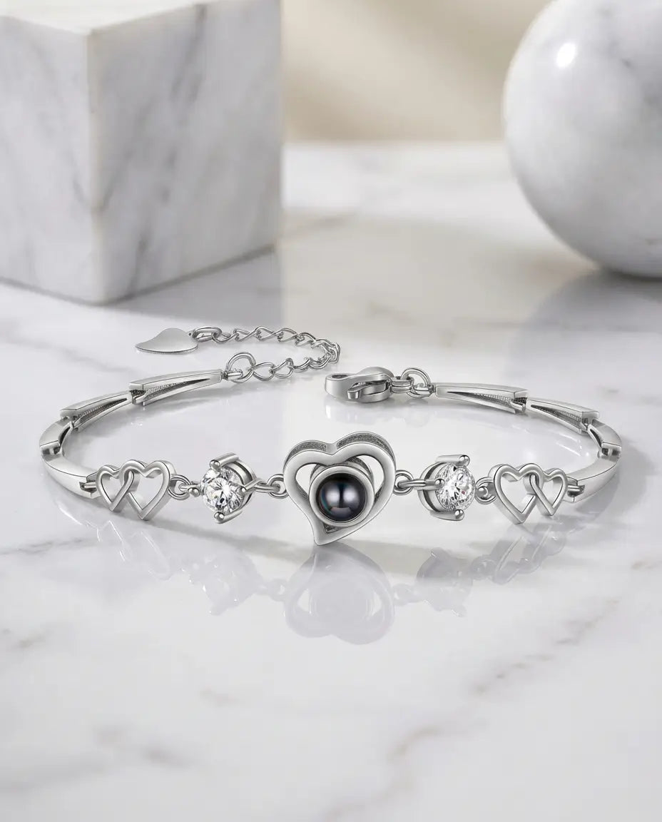 Personalised Heart Photo Projection Bracelet - Interlocking Love Links IfShe AU