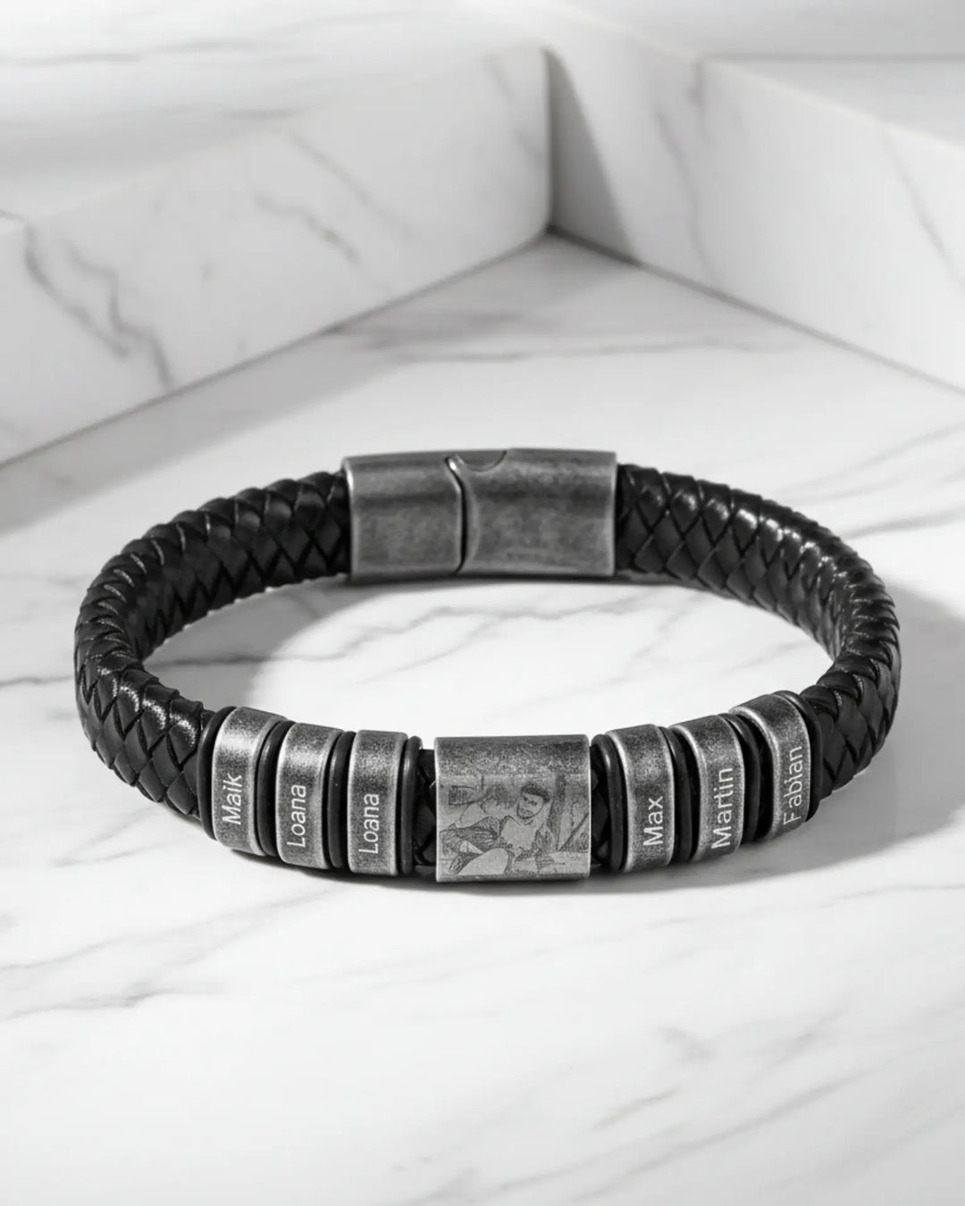Personalised Multi-Name & Photo Engraved Leather Bracelet IfShe AU