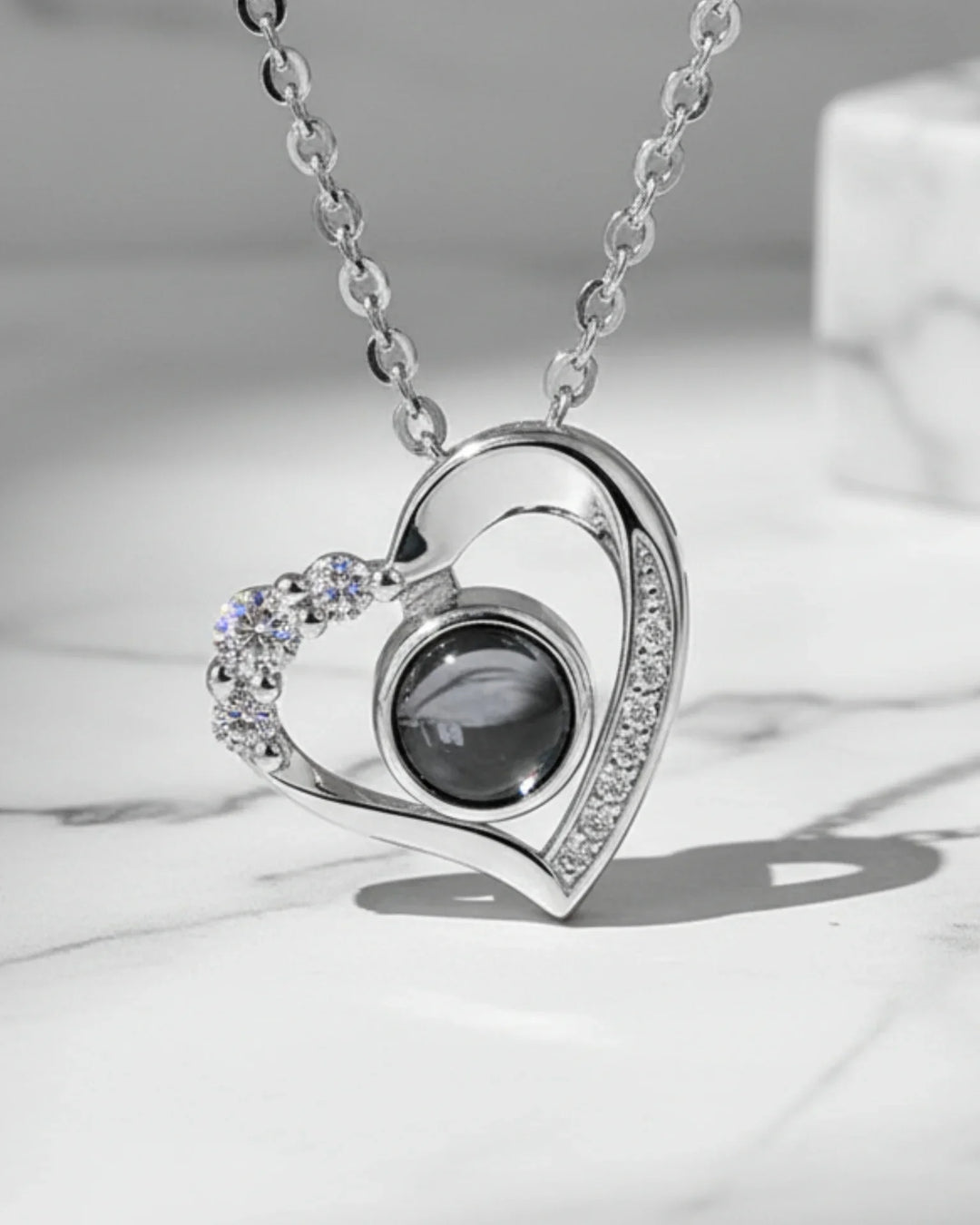 Sterling Silver Photo Projection Necklace Heart Shaped