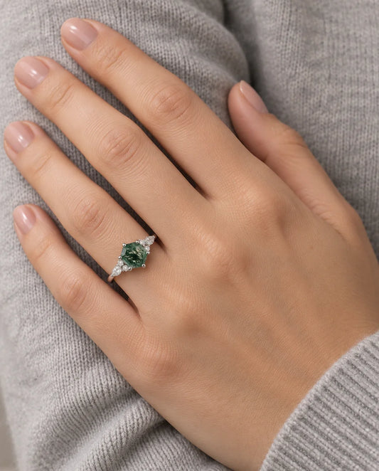 Moss Agate Ring - worn on the hand