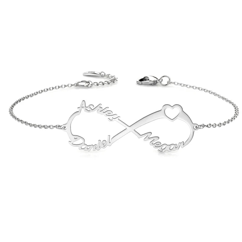 Infinity Two Names Bracelet, Personalised Infinity Jewellery, Custom Infinity Bracelet Sterling Silver or Copper/Gold/Rose Gold