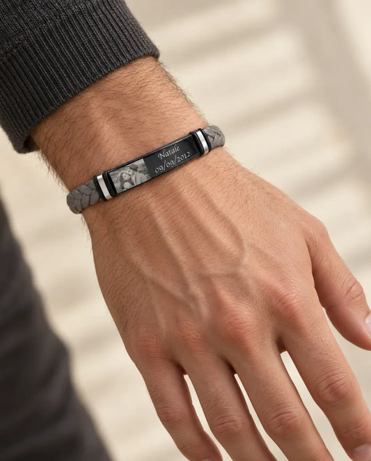 Personalised Men's Photo Bracelet - worn on a model