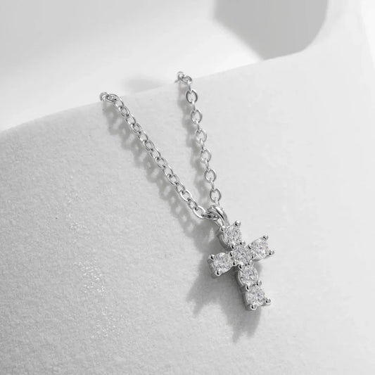 Sterling Silver Cross Necklace for Women - Silver Cross Pendant Moissanite Necklace