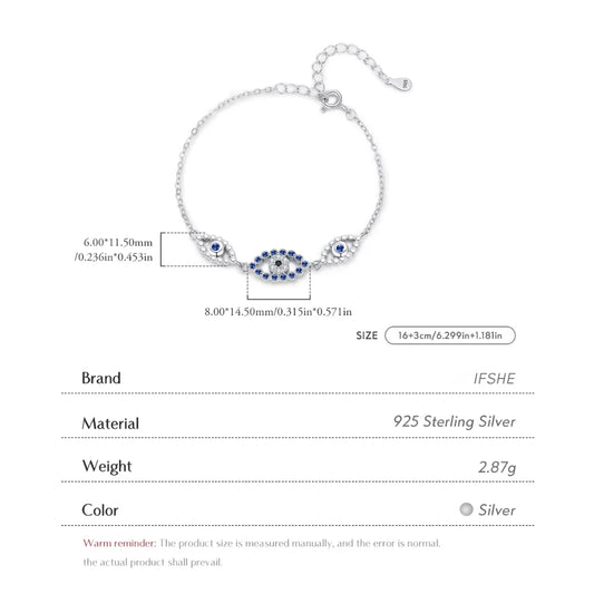 Sterling Silver Evil Eye Bracelet - Turkish Lucky Eye Jewellery for Her