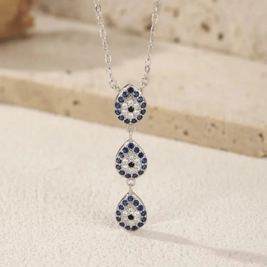 Timeless Sterling Silver Evil Eye Necklace with Dazzling Zircon Stones